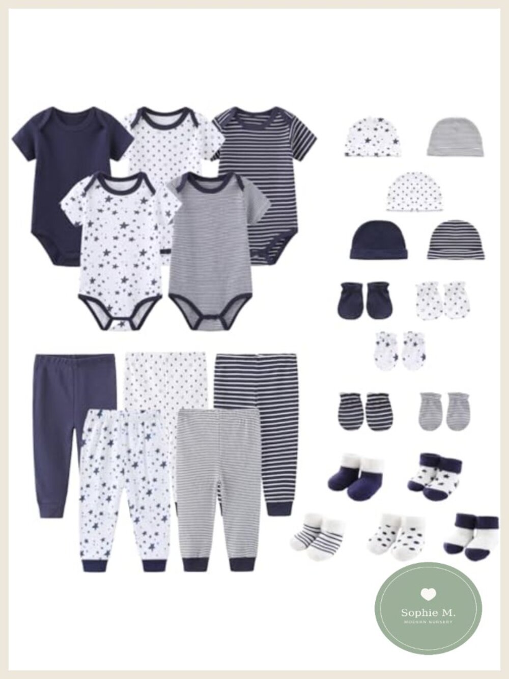 25 Piece Newborn Baby Layette Set - 100% Cotton Unisex Essentials